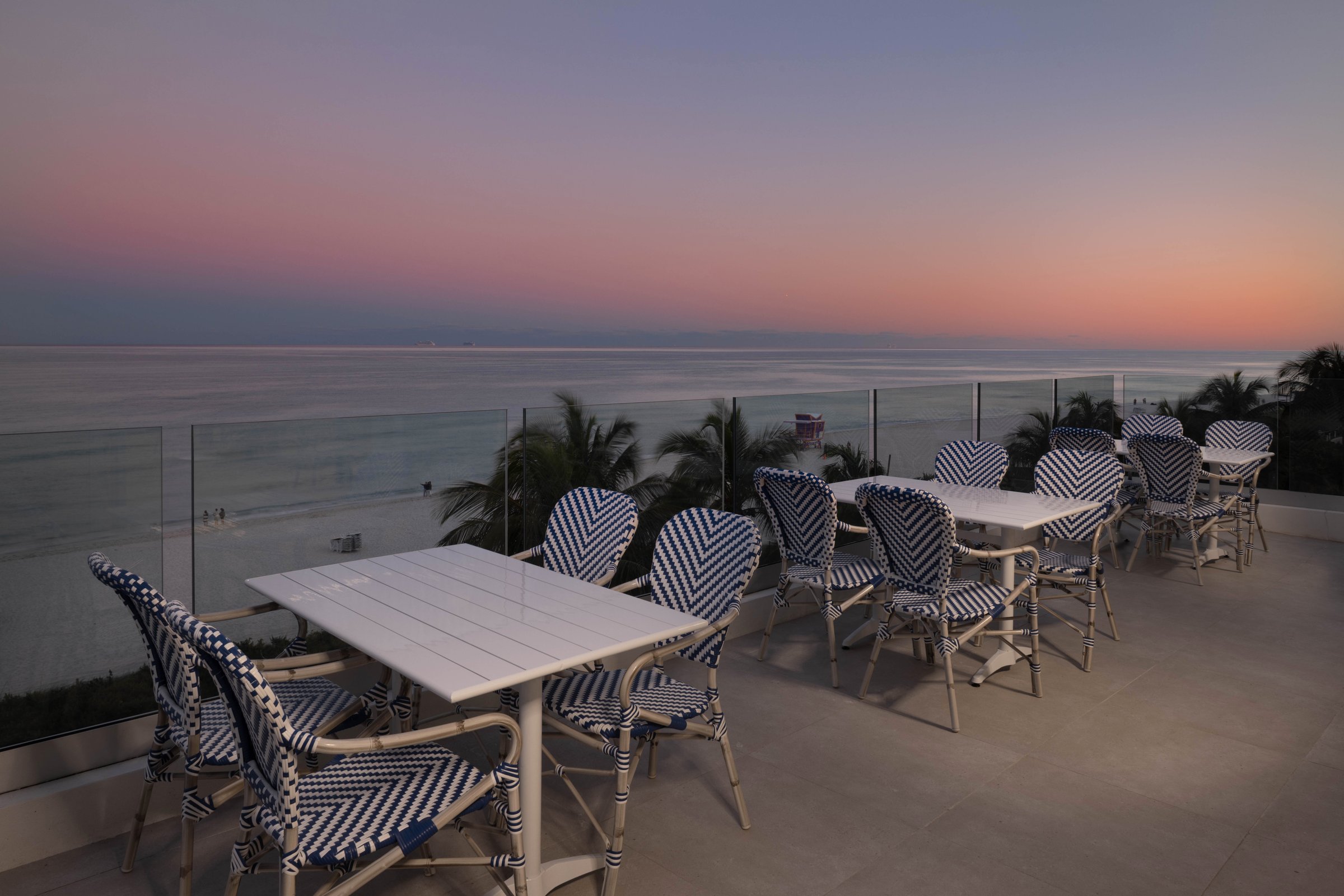 MB Hotel rooftop terrace above the beach, loungers facing the open Atlantic